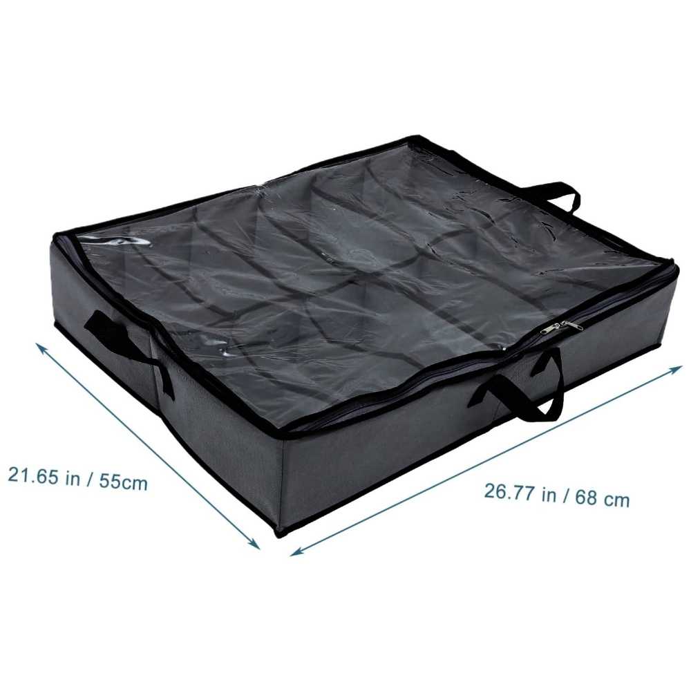 Shoes Under Bed Shoe Organizer Bag Hard Solid Fabric with Clear Plastic Zip Cover 1 Pc